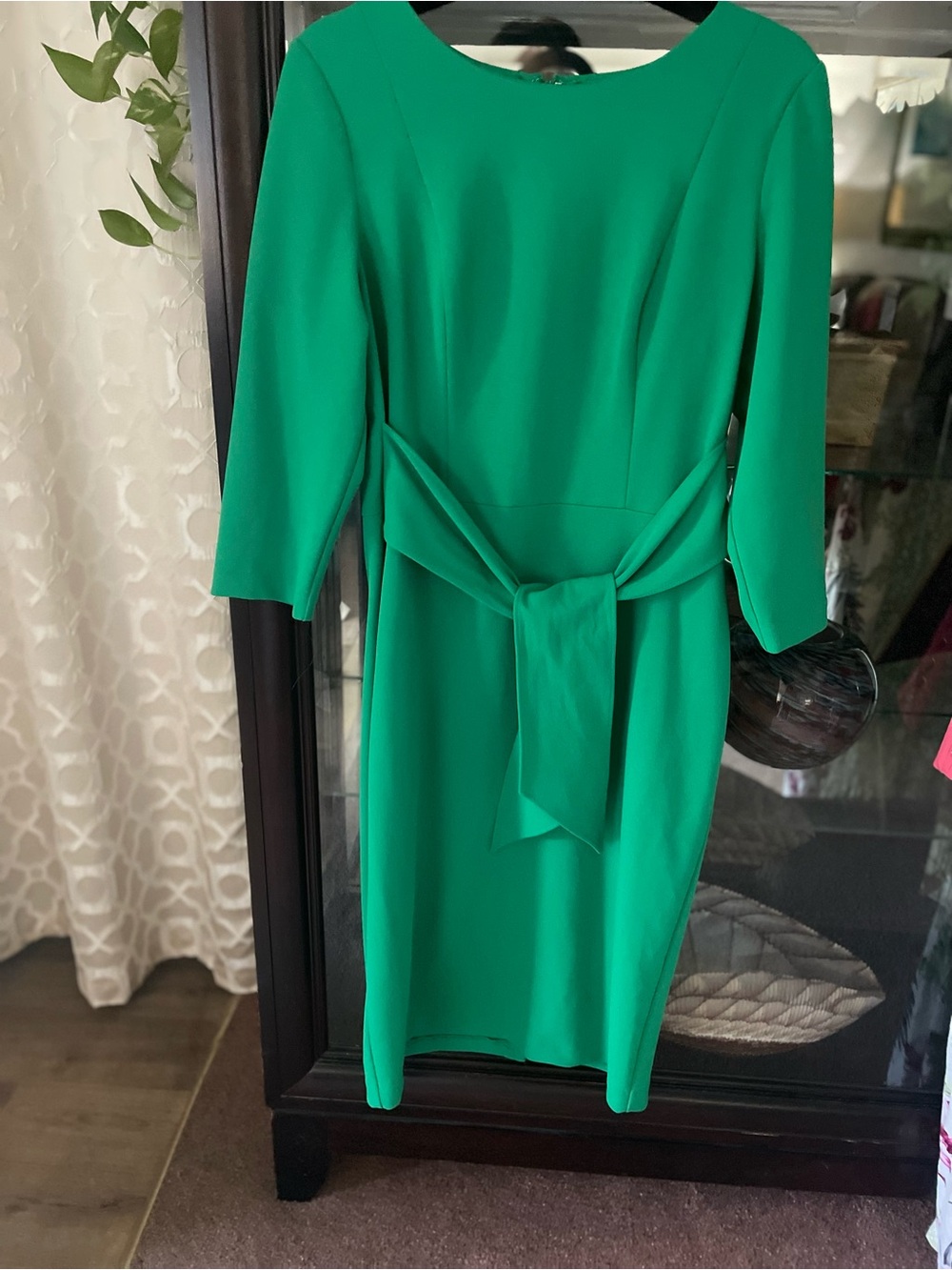 Adrianna Papell Vibrant Emerald Green Long Sleeve Tie-Waist Sheath Dress